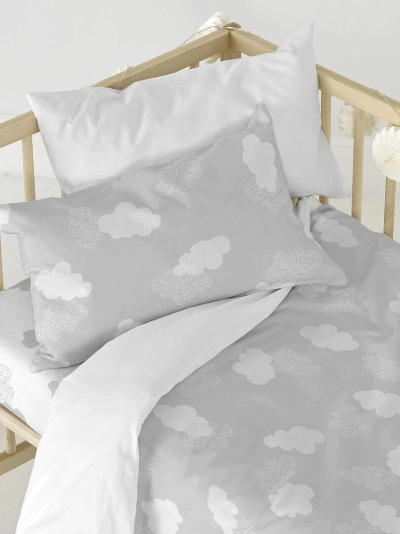 Parure housse de couette 2 pièces Clouds "Happyfriday"   Gris