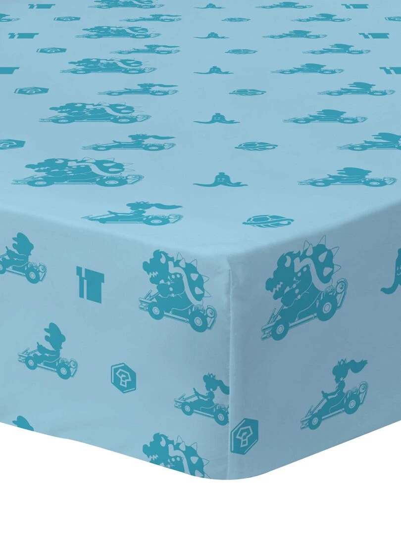 Drap housse imprimé 100% coton MARIO UP SIDE DOWN Bleu