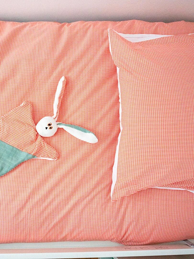 Housse de Couette en Coton Bio Vichy   Orange