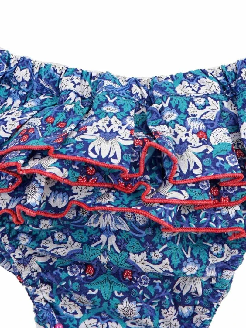 Maillot de Bain 2 Pièces Fille  Fleuri Liberty Bleu/Rouge  SWAN   'LA FAUTE A VOLTAIRE'   Bleu