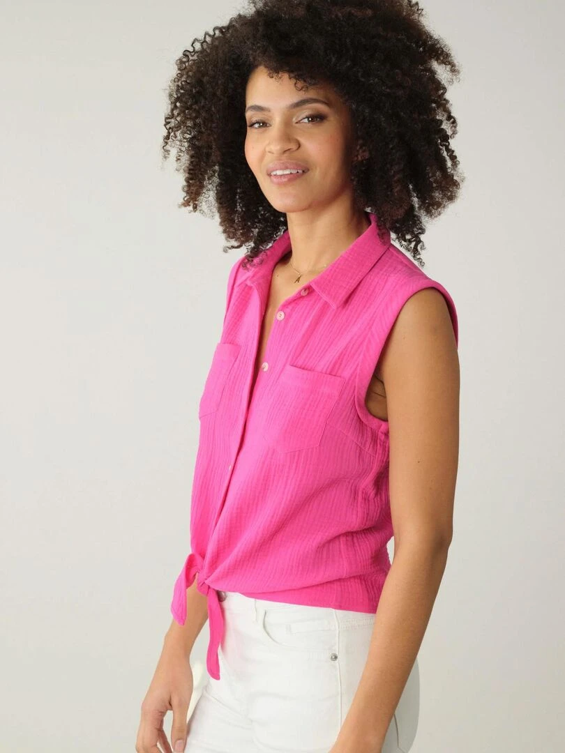 Chemise à manches courtes à revers pour femme 'Deeluxe'   Rose fushia