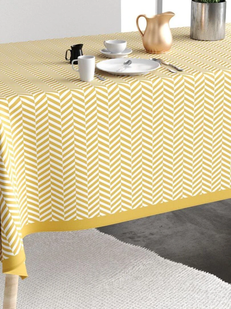 Nappe rectangulaire anti tache en Coton Chevron Or Jaune