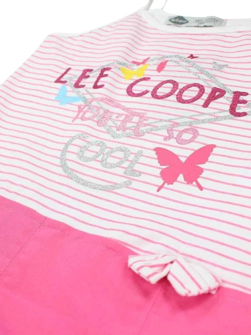 Lee Cooper   Robe fille imprimé logo en coton   Rose fushia