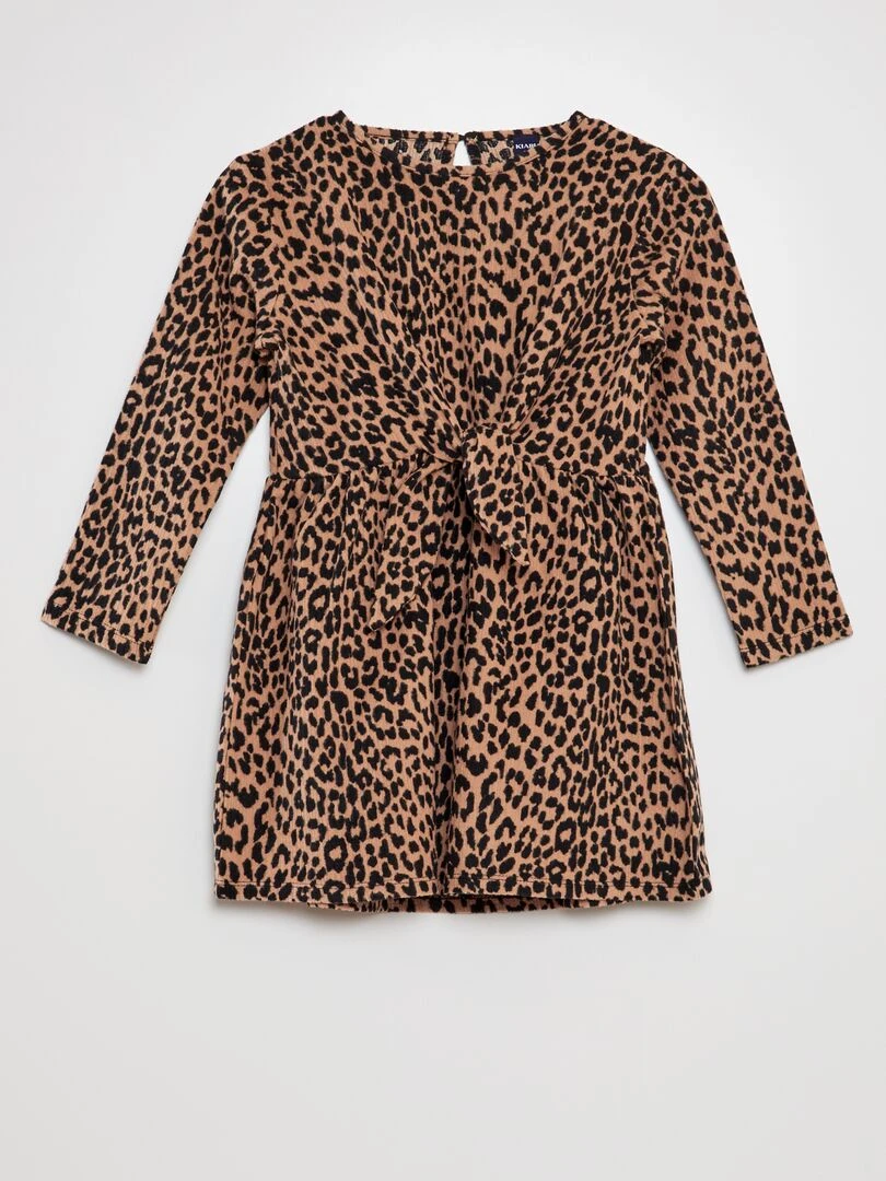 Robe à motif avec liens à nouer à la taille Marron