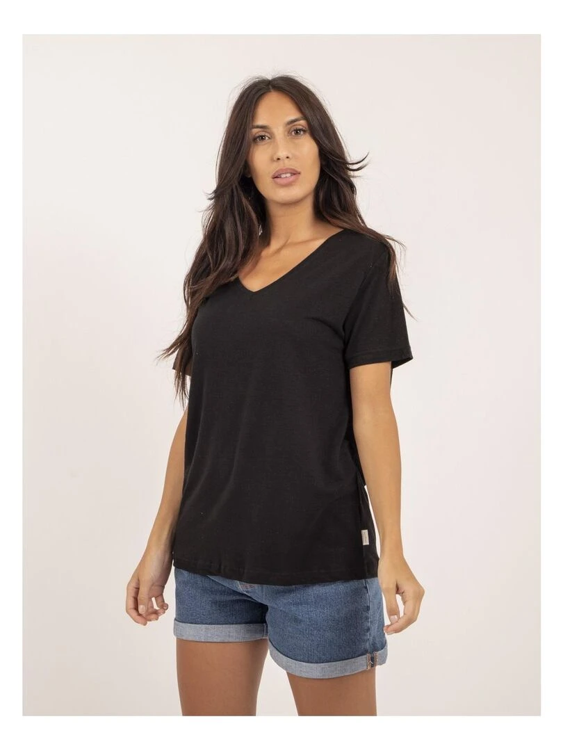 T shirt col V lin FAIMES Noir