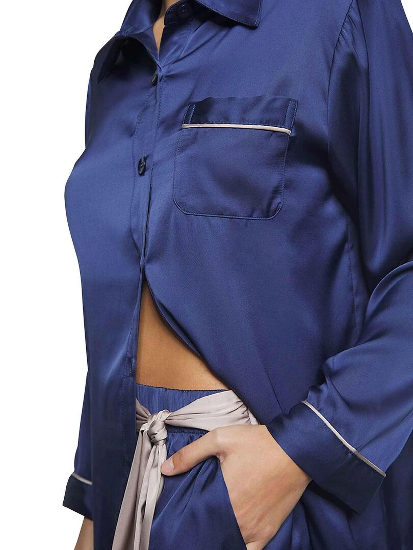 Pyjama pantalon chemise manches longues Satin   Bleu marine
