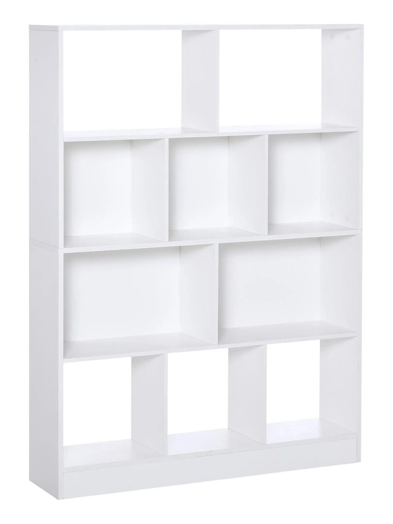 Bibliothèque étagère meuble de rangement 5 niches + 5 étagères panneaux particules blanc Blanc