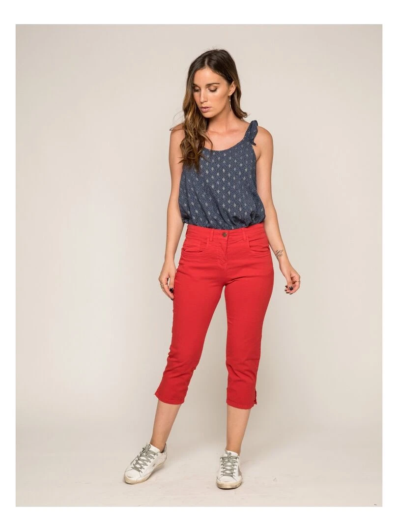 Pantacourt slim en coton stretch XETRA   Rouge