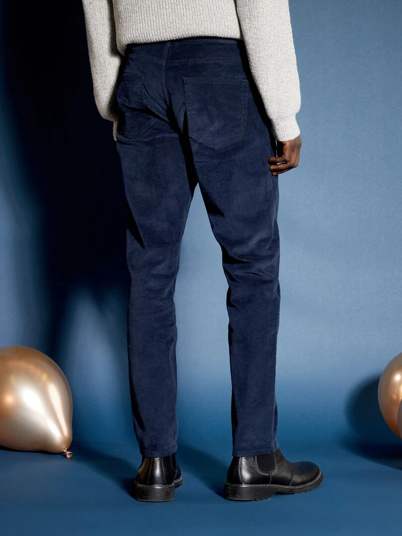 Pantalon slim en velours côtelé   Bleu