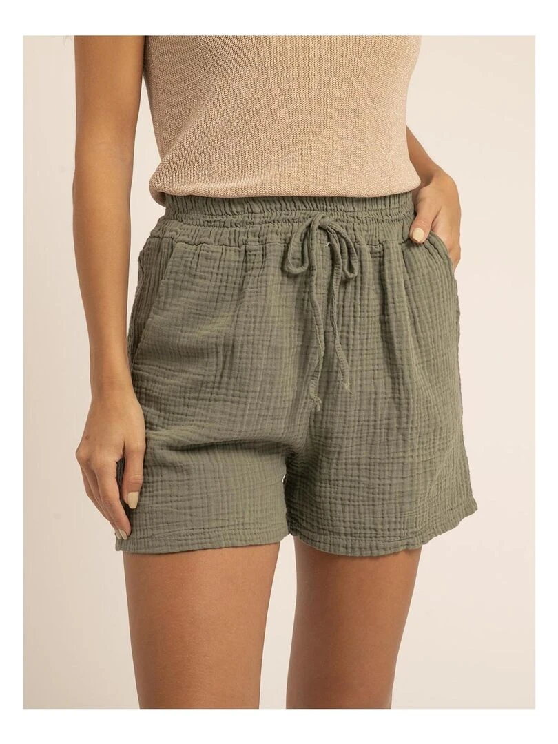Short fluide en gaze de coton XELIA Kaki