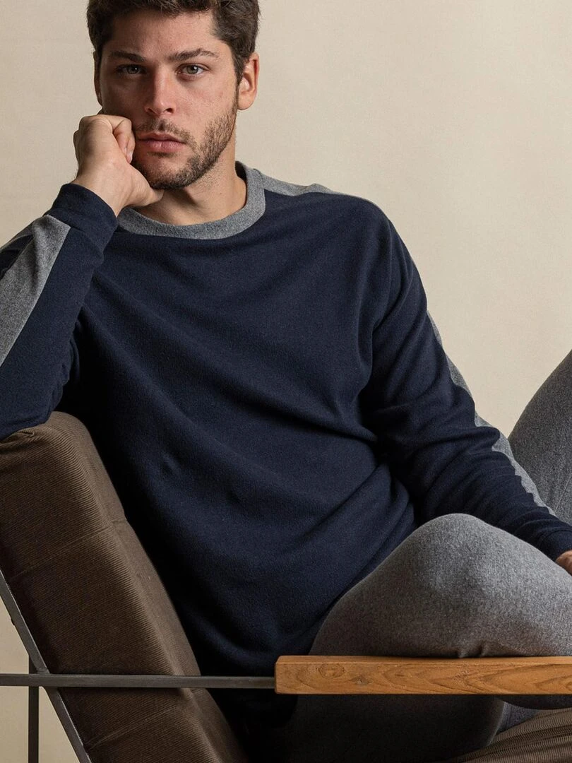 Pyjama pantalon et haut manches longues Solid   Bleu marine