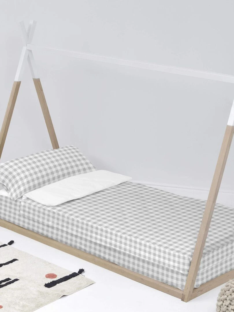 Couchage prêt à dormir Avec rembourrage Vichy "Happyfriday" Gris Blanc