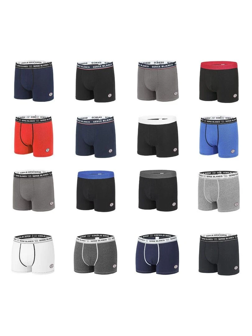 Pack Surprise de 6 Boxers coton homme Serge Blanco Noir