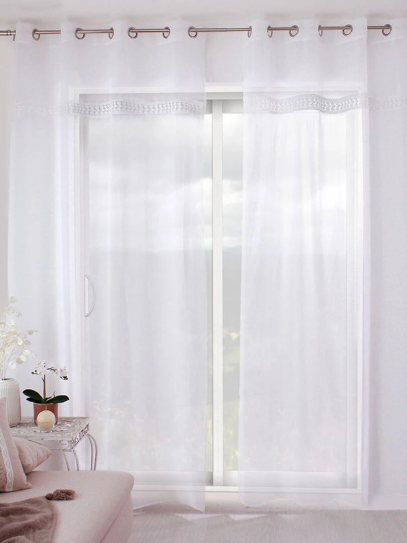 Voilage tamisant avec galon en macramé Blanc