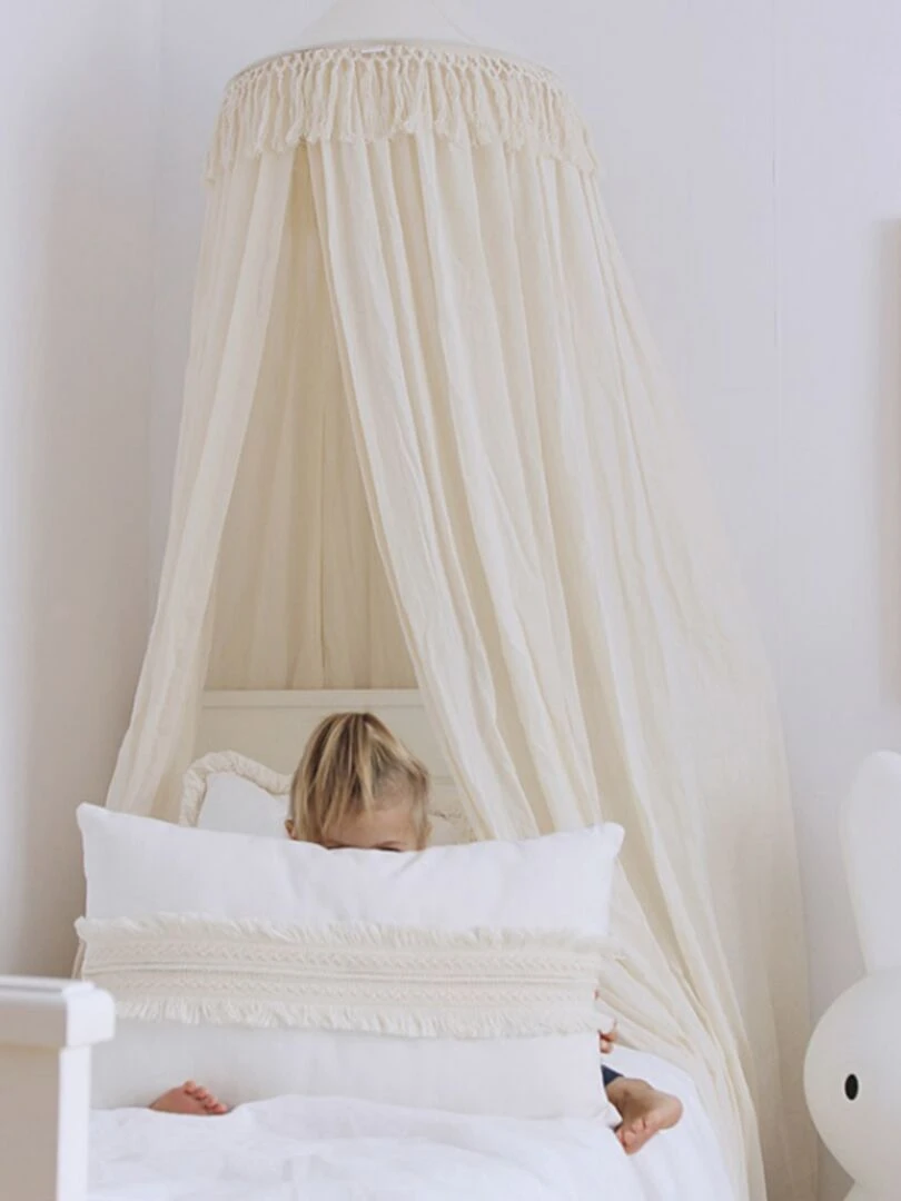 Ciel de lit en coton écru Boho   Ecru