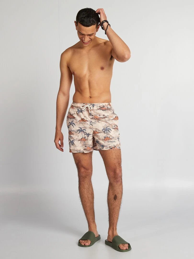 Short de bain imprimé Beige