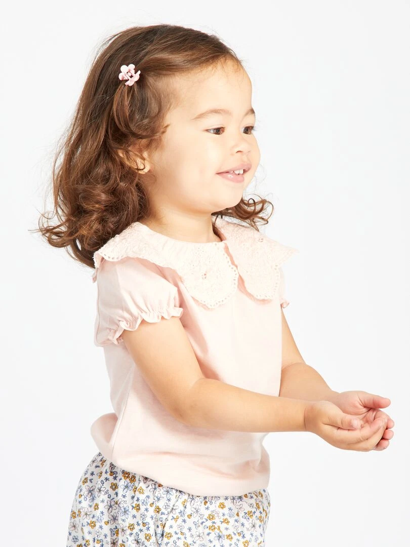 Tee shirt avec col claudine   Rose