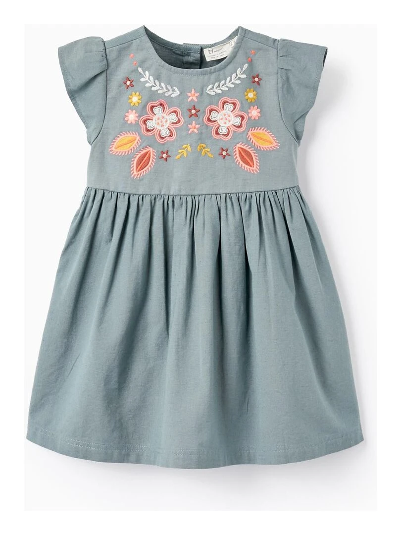 Robe avec Fleurs Brodées pour Bébé Fille manches courtes Vert