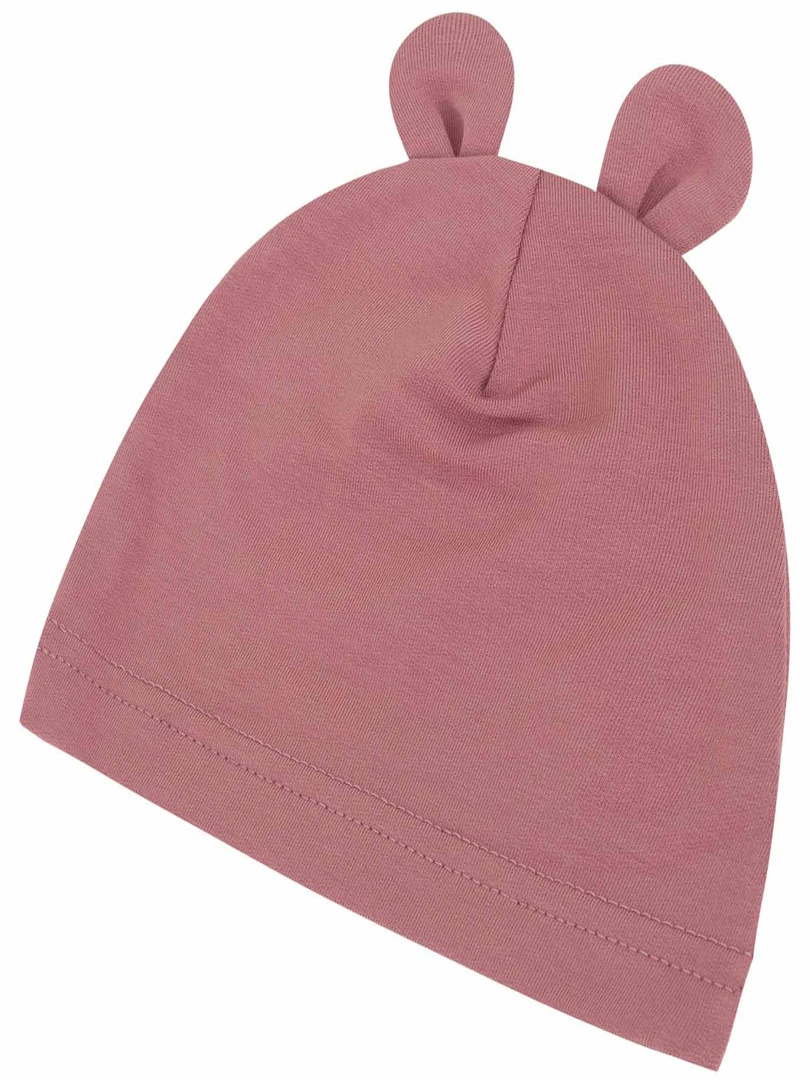Bonnet Ourson Bébé En Bambou Uni Rose