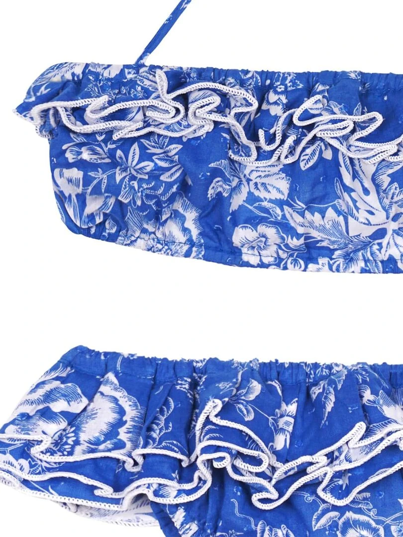 Maillot de Bain Fleuri Bleu Roi Blanc Fille  2 pièces  SWAN   'LA FAUTE A VOLTAIRE'   Blanc Bleu