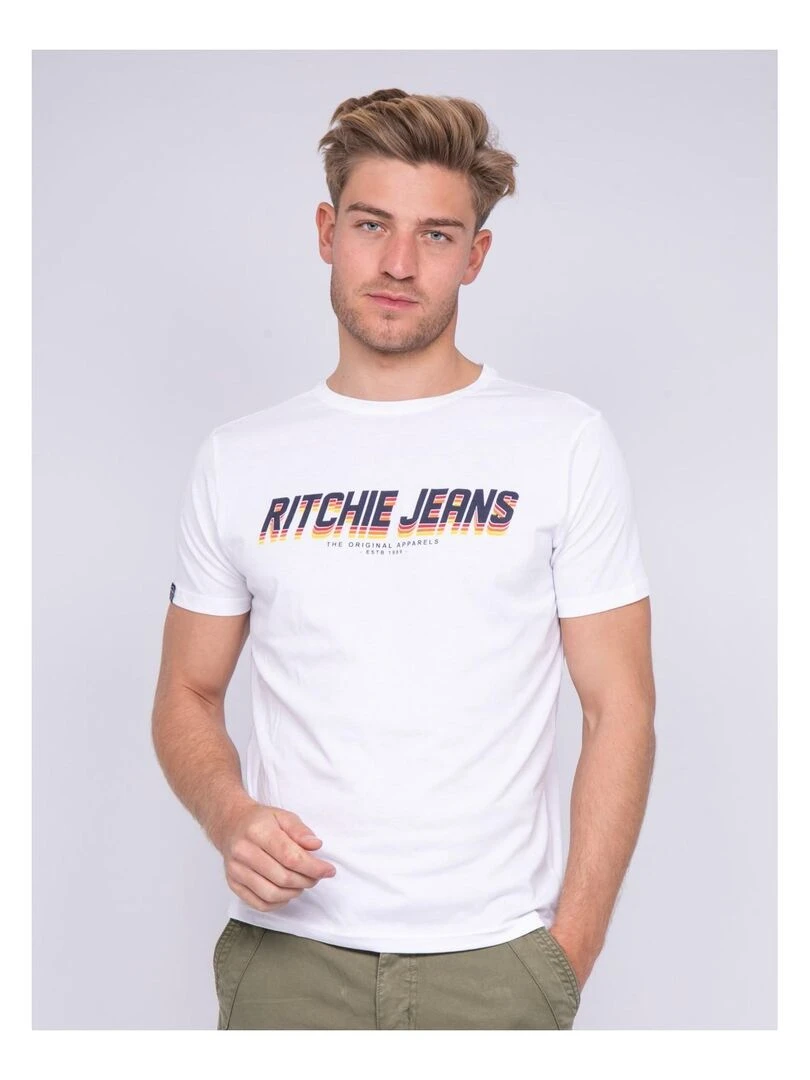 T shirt col rond pur coton NOHAN Blanc
