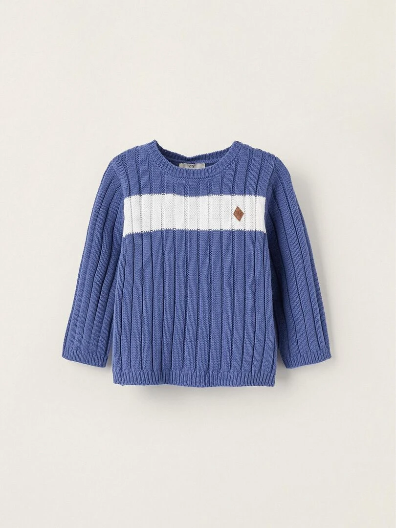 Pull en Maille de Coton pour Nouveau Né ATLANTIC COMPANY Bleu