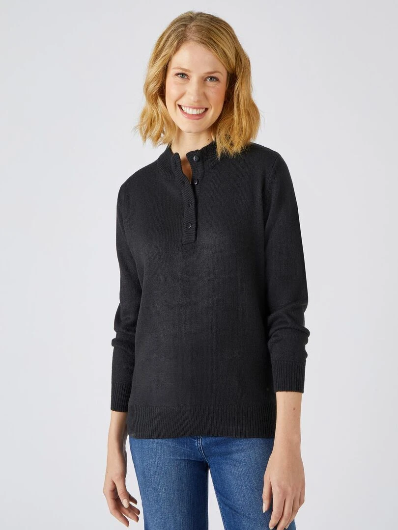 Pull col montant boutonné Damart Noir