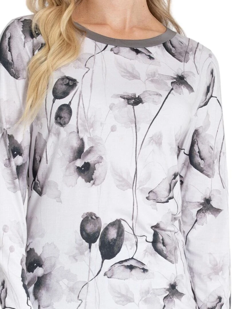 Pyjama long en modal à motif floraux Ayaka   Gris