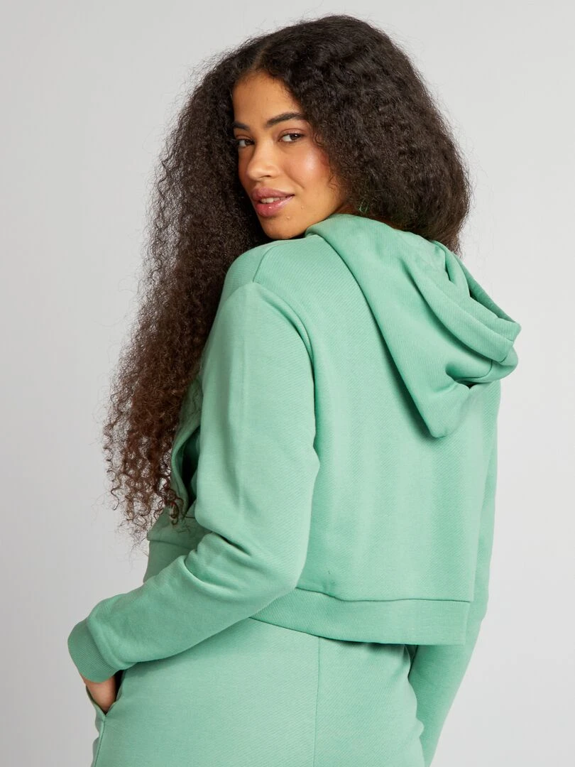 Sweat zippé à capuche uni   Vert