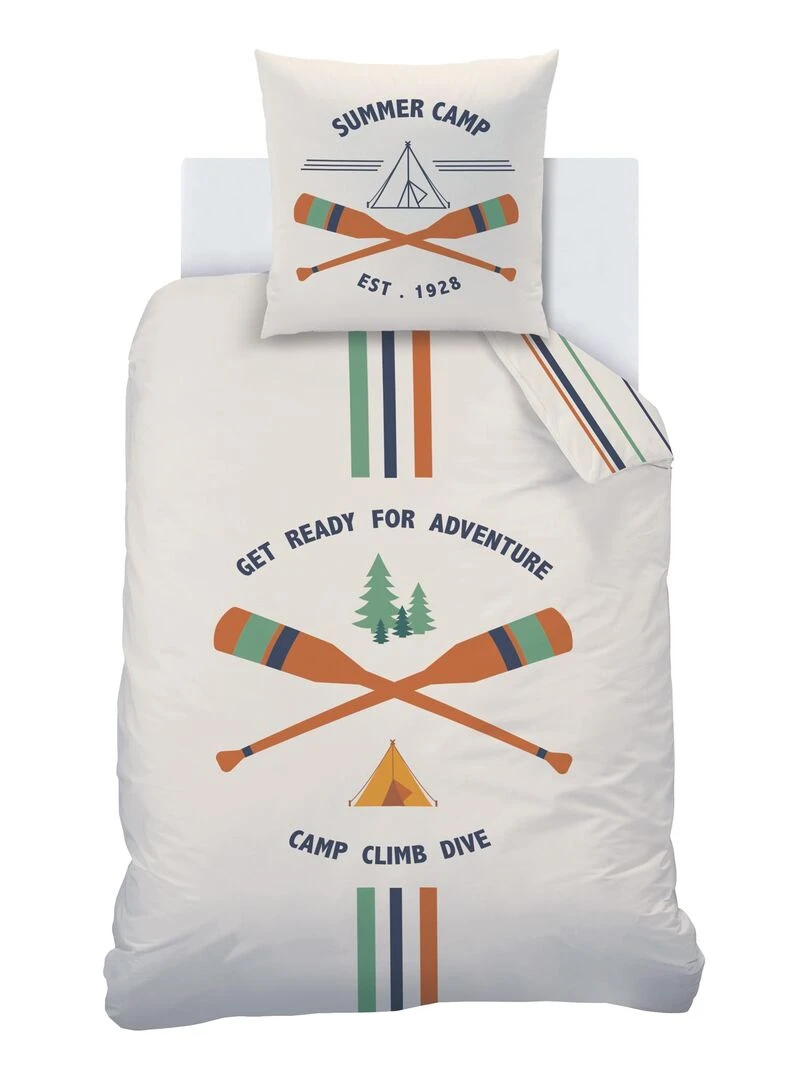 Parure de lit imprimée 100% coton  SUMMER CAMP   Beige