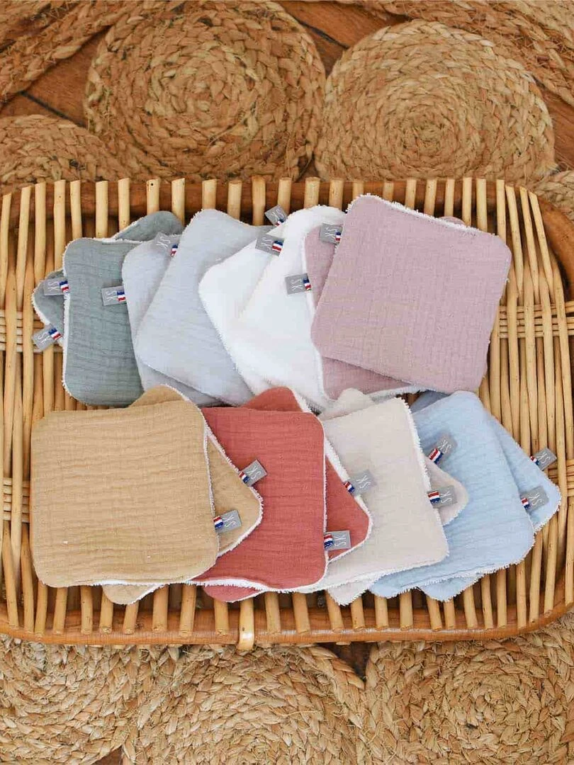 Pochon distributeur et ses 8 lingettes lavables  Jeanne   Bleu