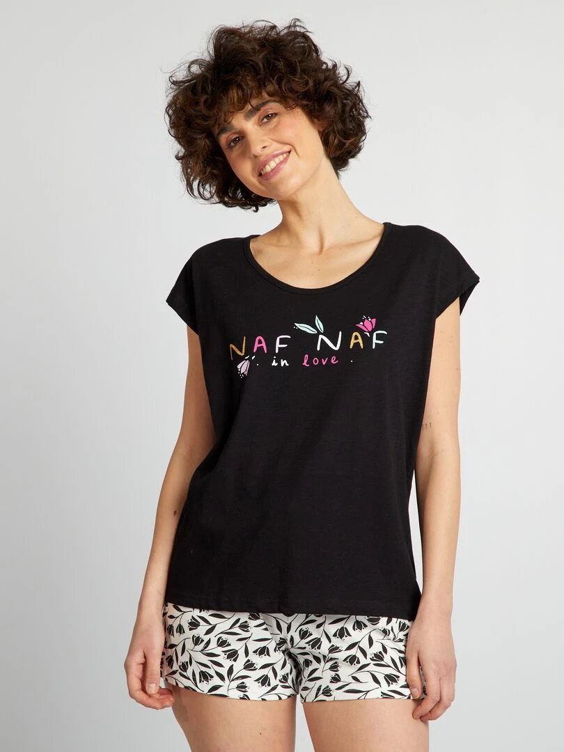 Ensemble de pyjama imprimé 'Naf naf' 2 pièces Noir