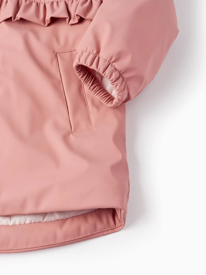 Parka en caoutchouc avec capuche et volants pour fille  FIELD DAYS   Rose clair