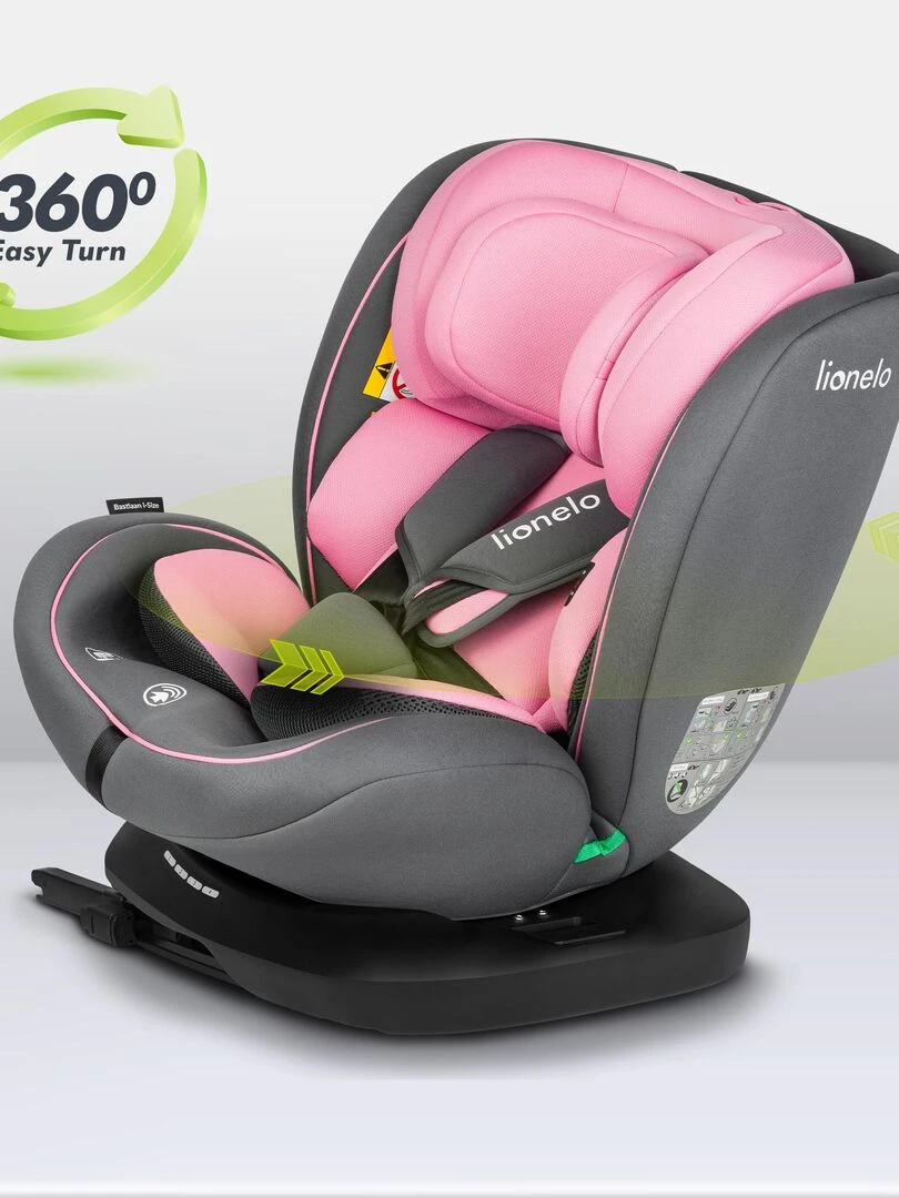 Siège auto bébé évolutif LIONELO Bastiaan i Size   Groupe 0/1/2/3   360° ISOFIX   Rose   Gris Rose