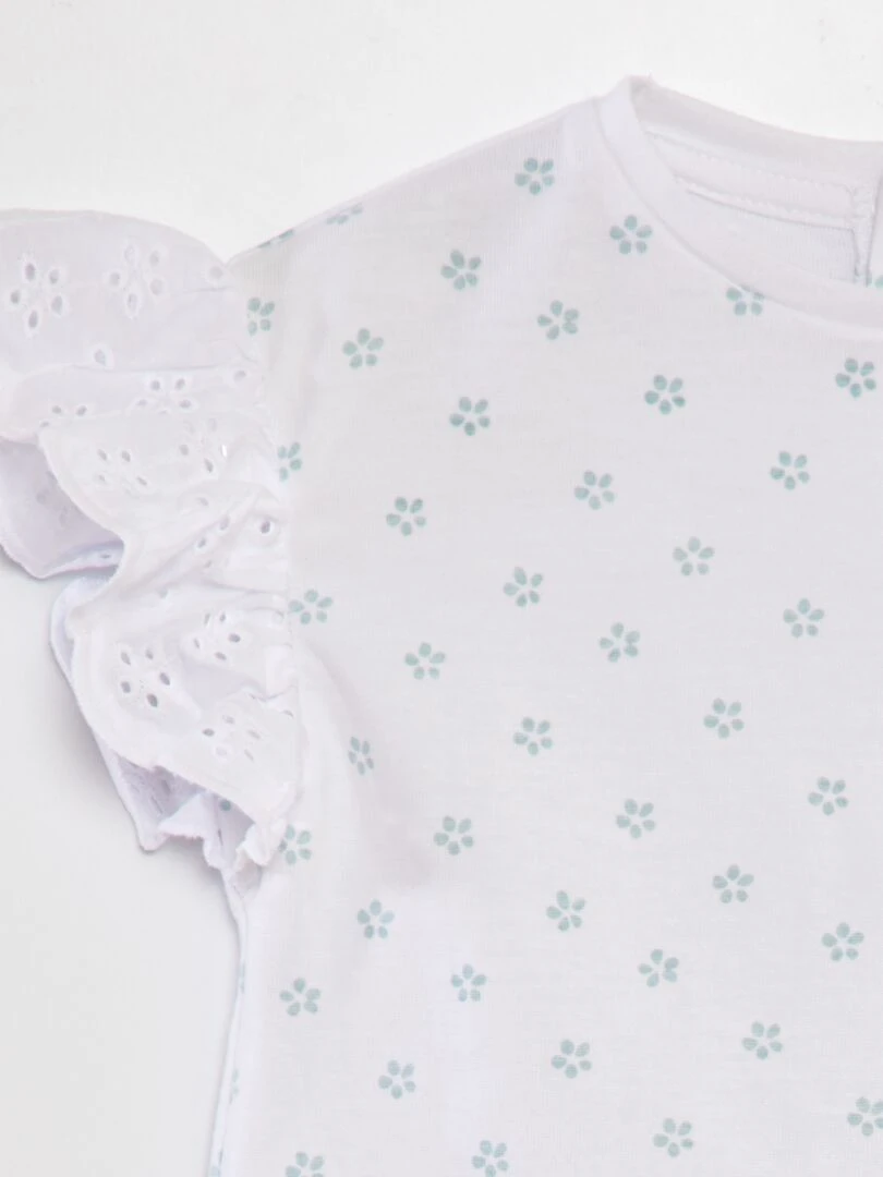 Tee shirt avec manches broderie anglaise   Blanc