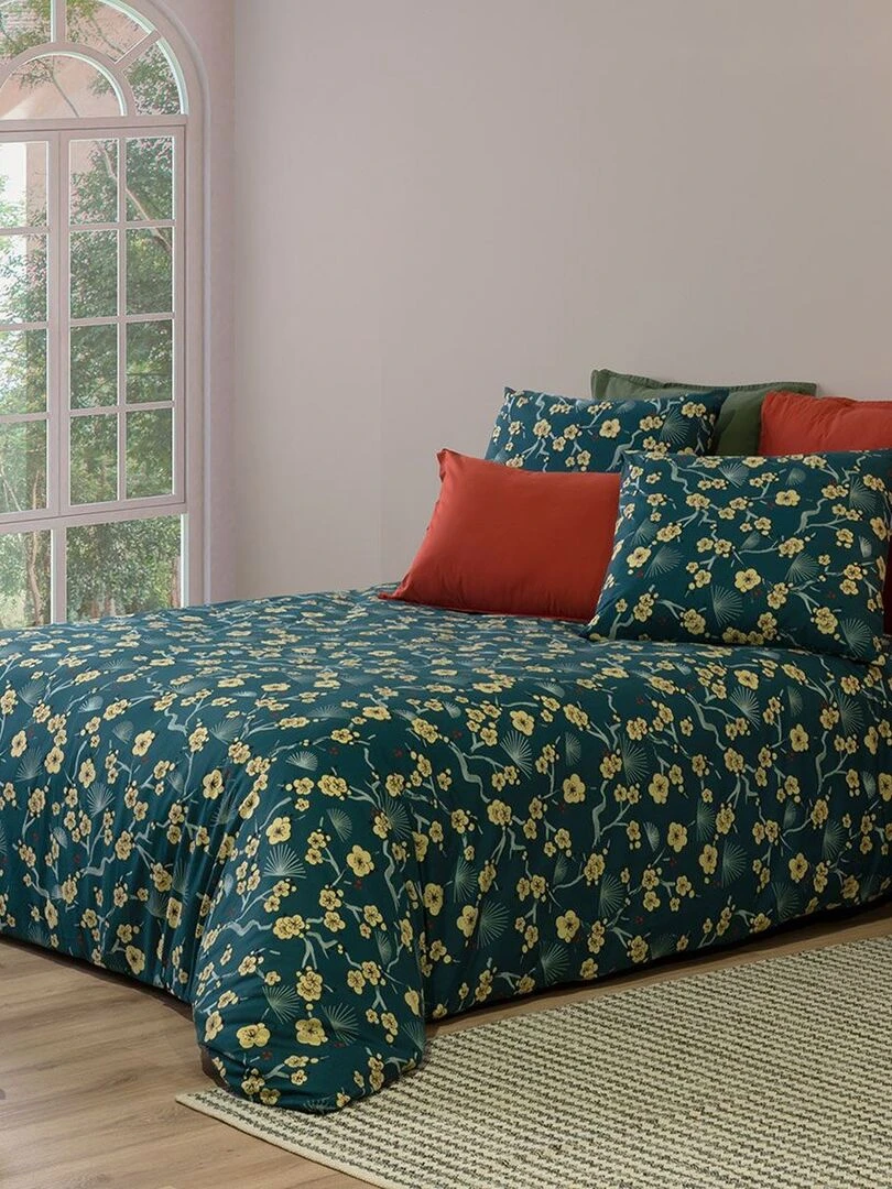 Housse de couette 240x220 + 2 taies Maldives coton Percale 71 fils Bleu