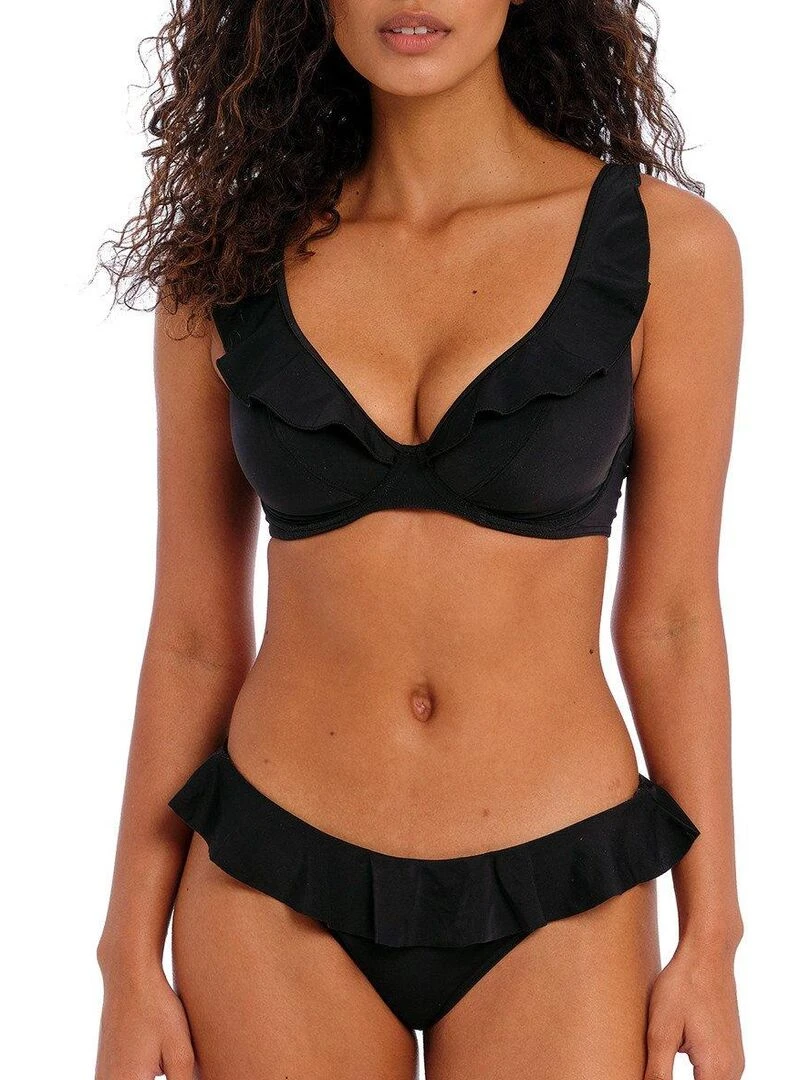 Haut de maillot uni décolleté plongeant à volant Jewel cove Noir