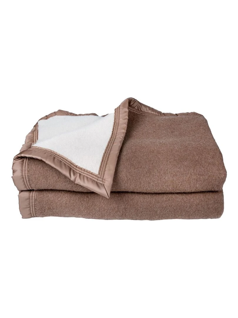 Couverture laine Woolmark double face Beige foncé