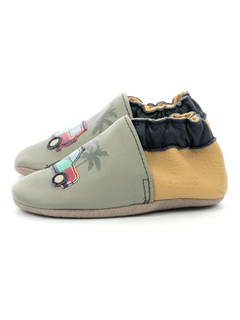Chaussons Cuir Rainbow Car   Kaki