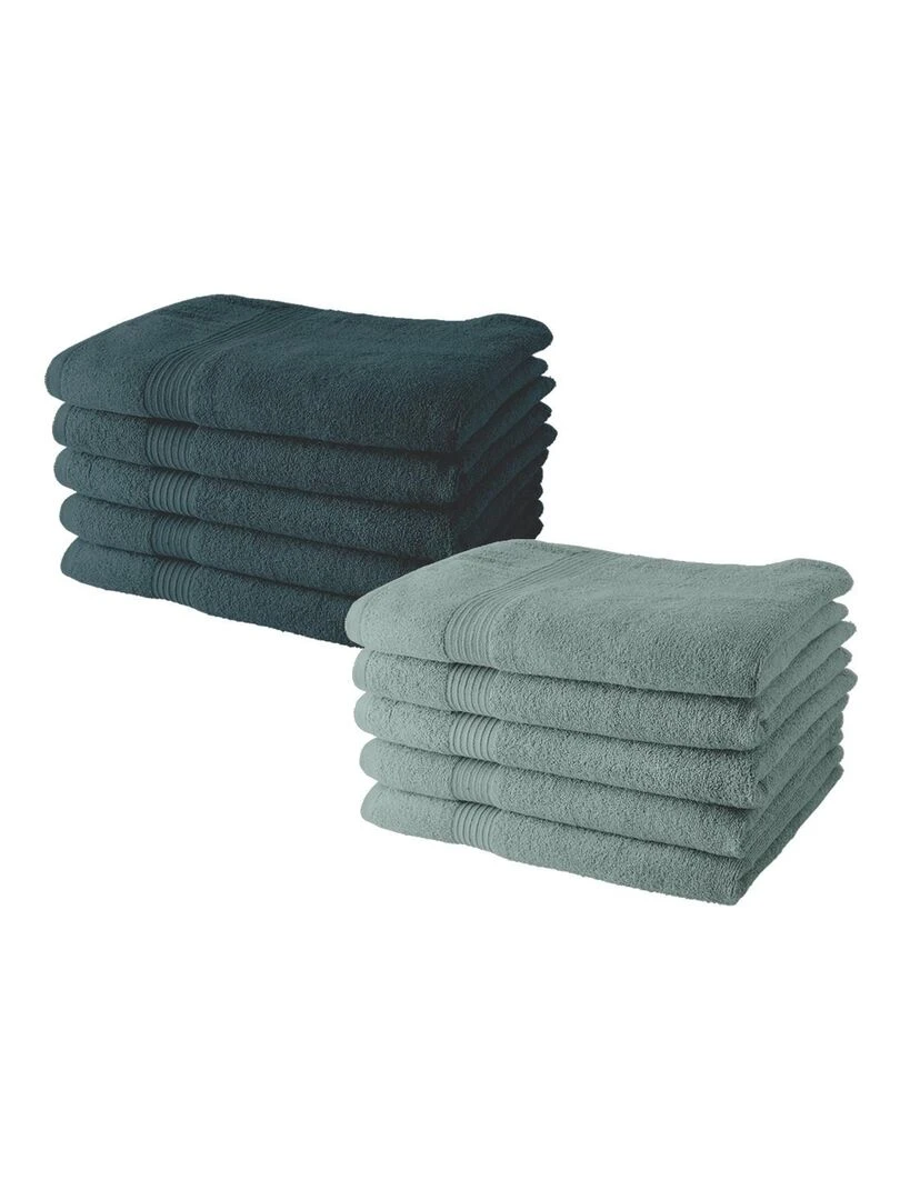 Lot de 10 serviettes de toilette coton uni ESSENTIAL Bleu
