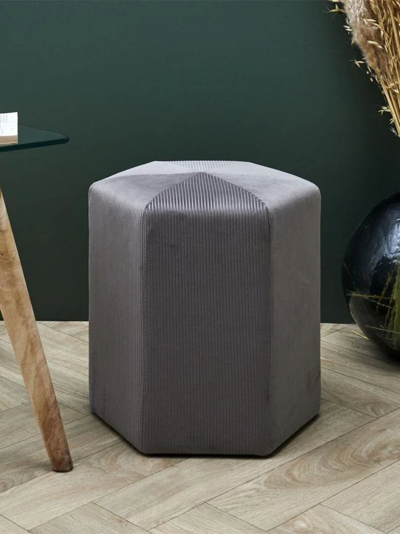 Pouf velours côtelé 35 cm gris   Gris