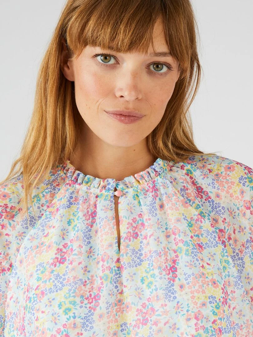 Blouse voile fluide imprimé Damart Rose