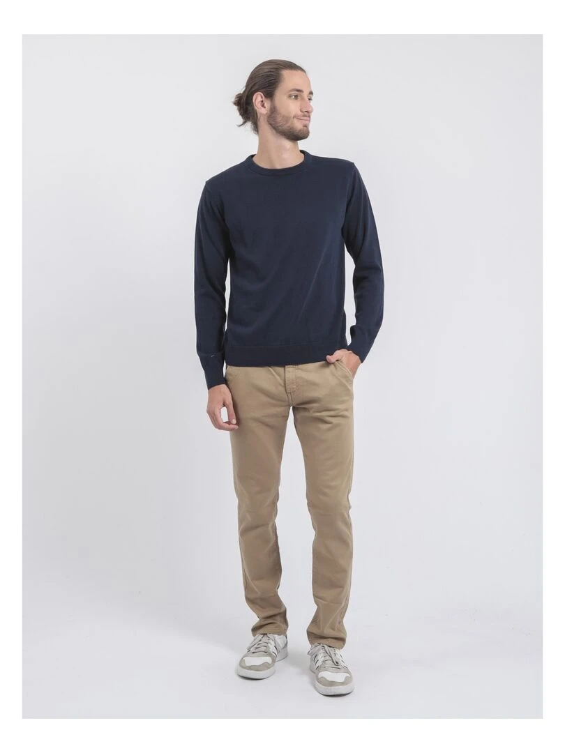 Pull col rond pur coton LADARKO   Bleu marine