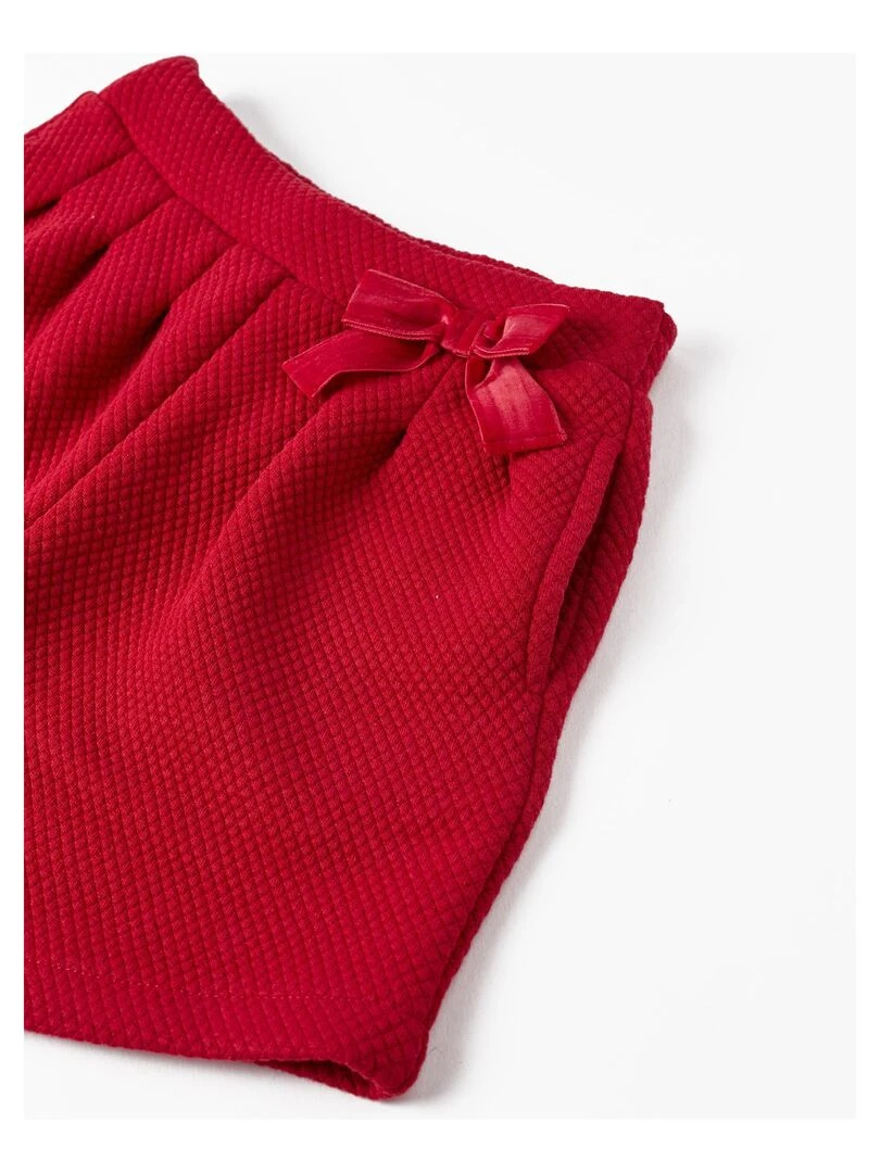 Short en maille avec nœud pour fille   NOËL   Rouge