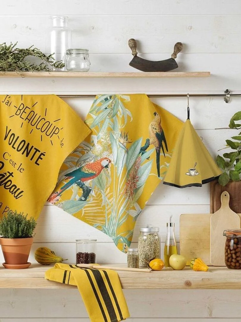 Lot de 4 torchons 50x70 Gourmandise jaune coton   Jaune