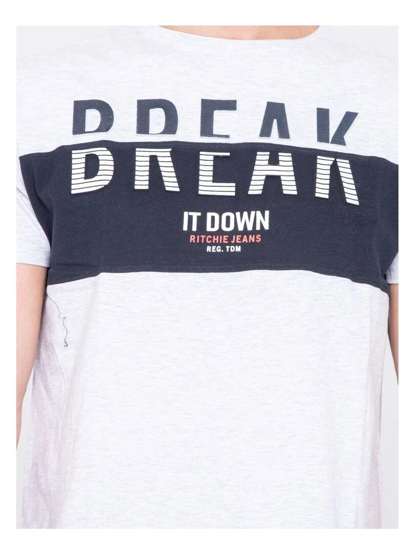 T shirt col rond pur coton motifs relief NOLIBERT   Gris