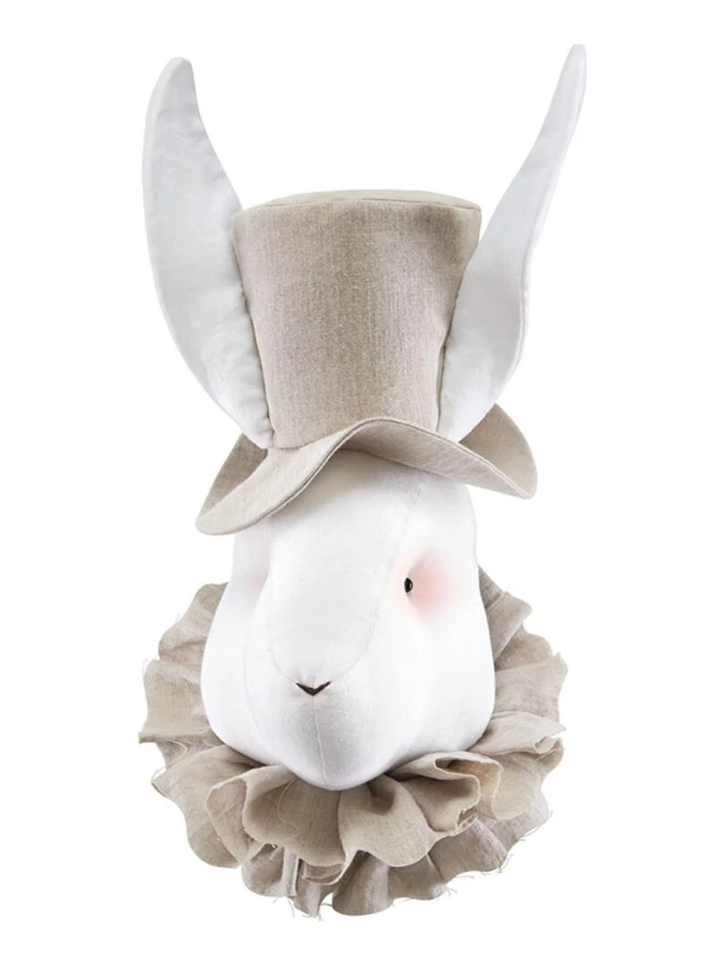Trophée mural enfant en lin Monsieur Lapin Beige