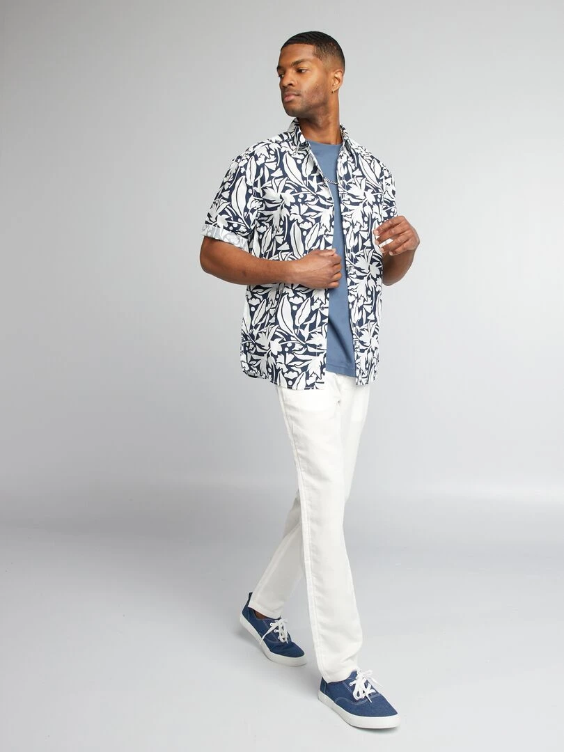 Chemise imprimée à manches courtes Bleu/blanc
