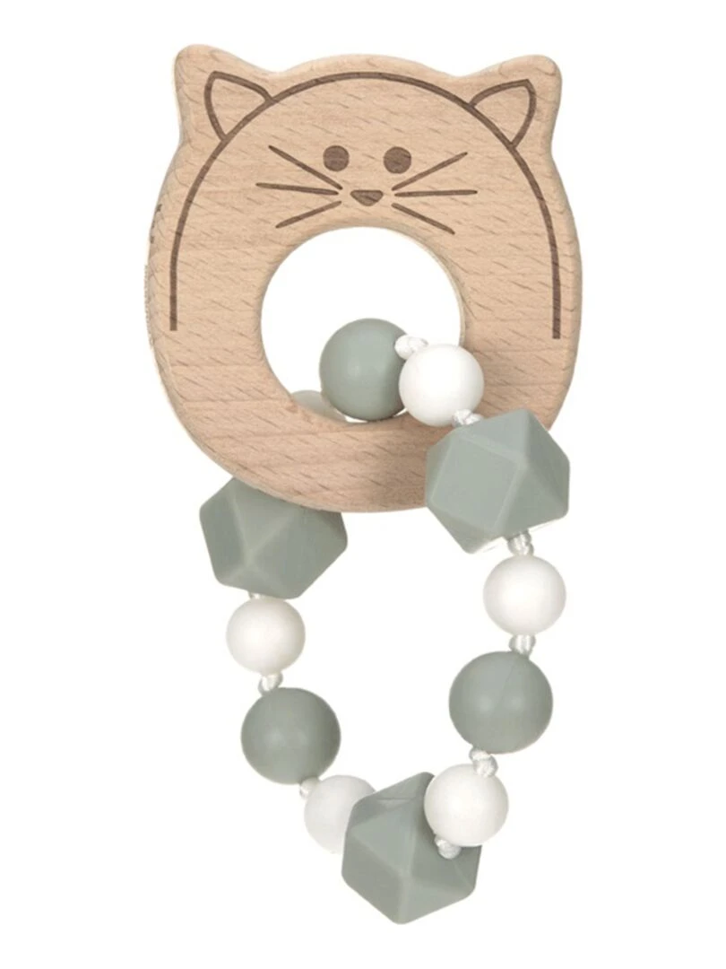 Bracelet de dentition en bois et silicone Chat Multicolore
