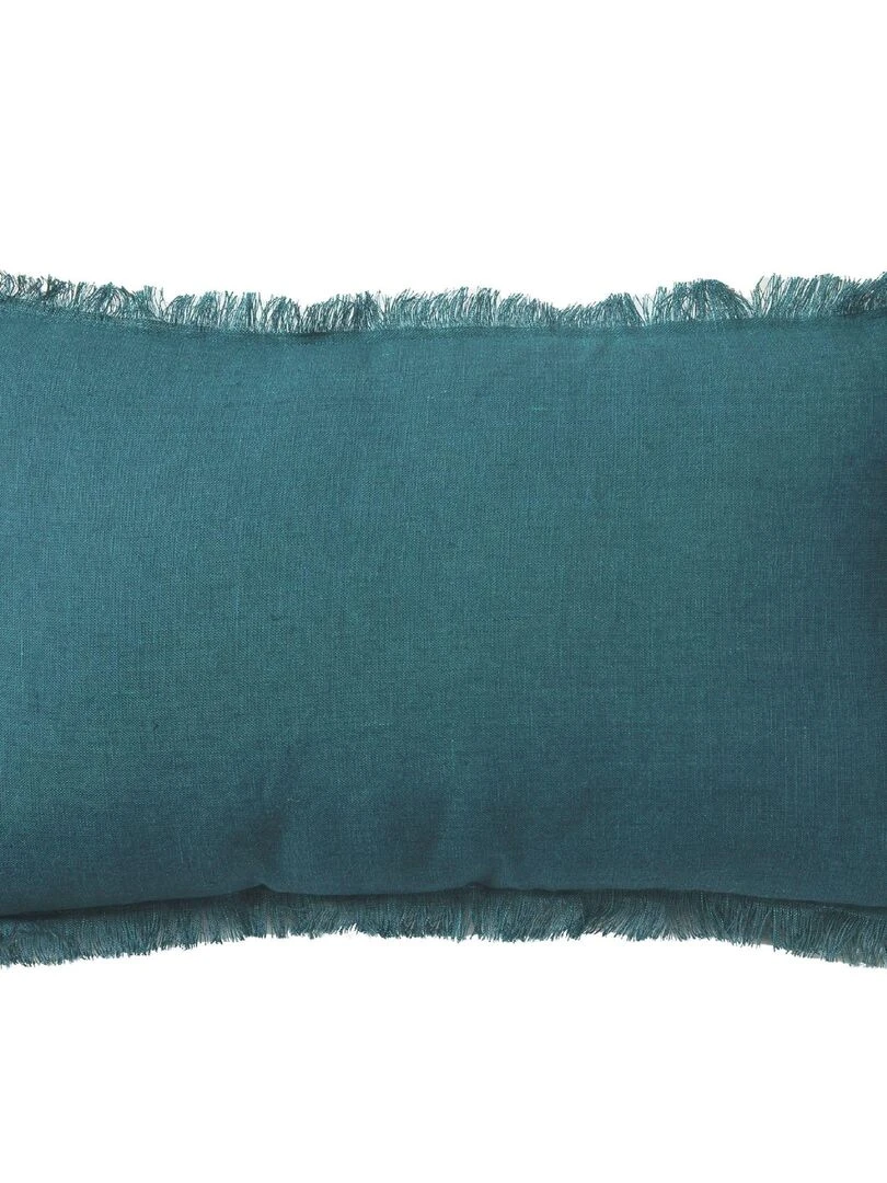 Coussin lin bords effilés 'Deko&co' Bleu canard